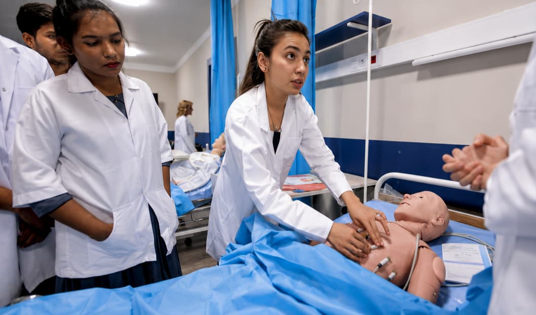 Doctor teaching Indian medical students at GRUNI